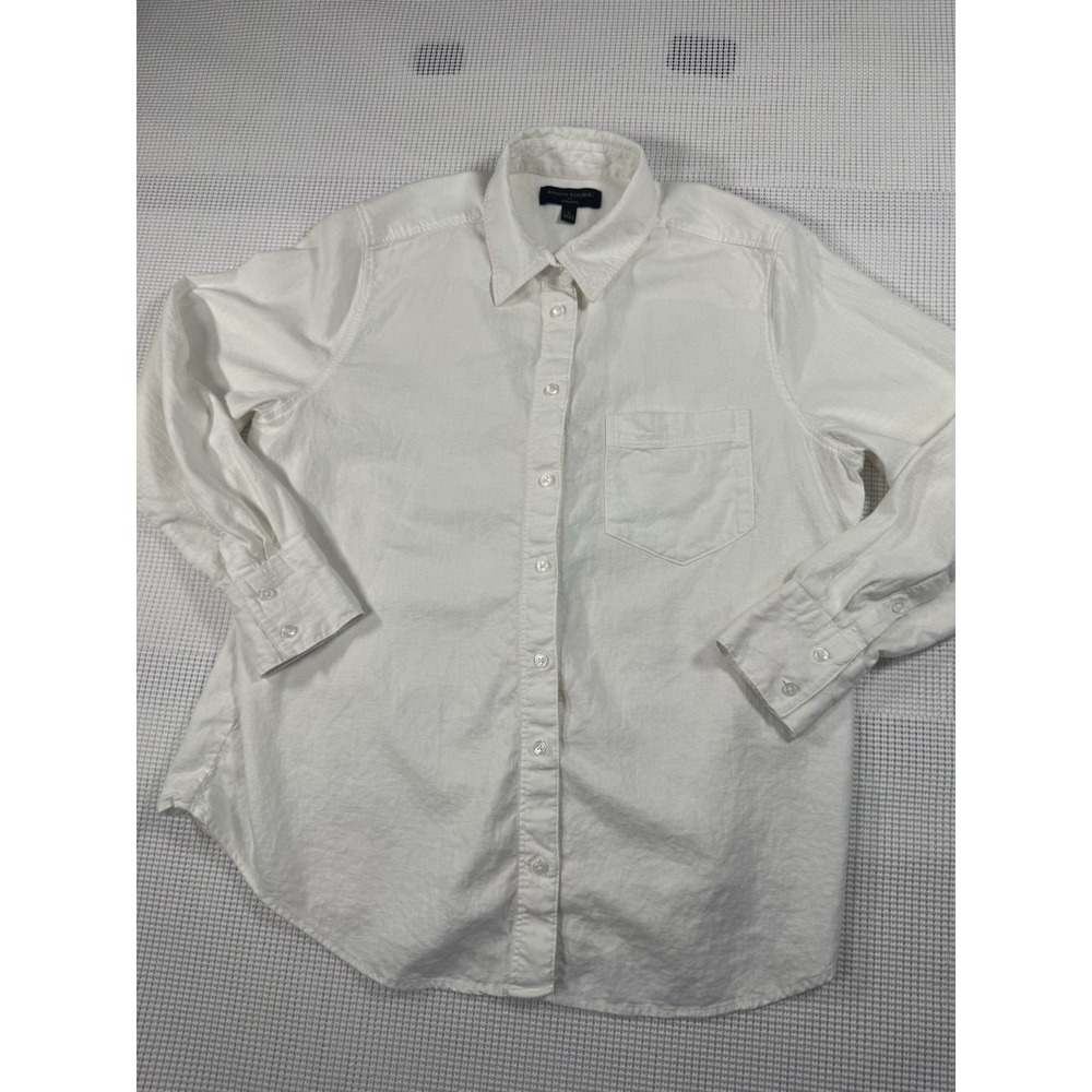 (703) Banana Republic Linen Blend White Button Shirt Women’s L Large